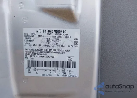 2006 Ford F-150 Stx/Xl/Xlt z USA, uszkodzony, nr VIN 1FTRX12W36NA43060